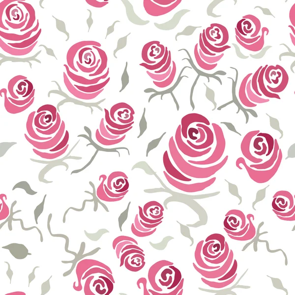 Padrão sem costura floral vetorial com rosas florescendo feito à mão. Vintage Shabby Chic Rose padrão sem costura. Pintura de fundo para papel de pacote romântico . —  Vetores de Stock