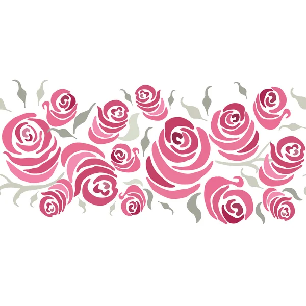 Diseño de tarjeta romántica con rosas pintadas a mano y hoja hecha en color suave. Adecuado para la invitación de boda . — Vector de stock