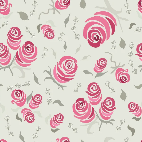 Padrão sem costura floral com rosas florescendo feito à mão. Vintage Shabby Chic Rose padrão sem costura. Pintura de fundo para papel de pacote romântico . —  Vetores de Stock