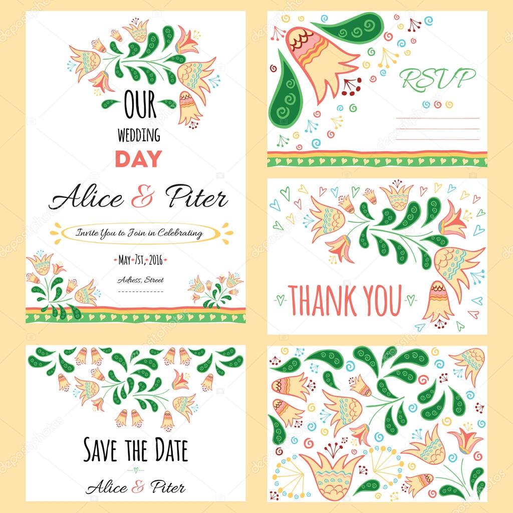 Wedding invitation, thank you card, save the date cards. Wedding set. RSVP card