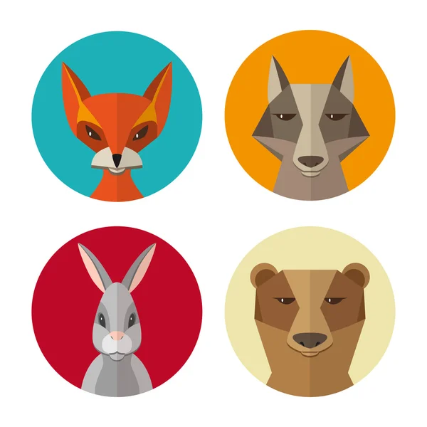 Bos dieren konijn, Vos, wolf, het dragen van platte ontwerp vector pictogram — Stockvector