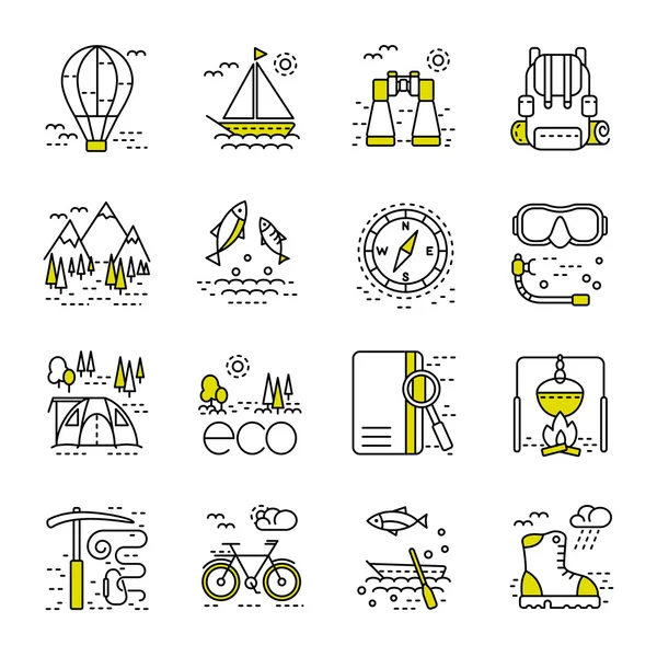 Iconos de ecoturismo sobre fondo blanco . — Vector de stock