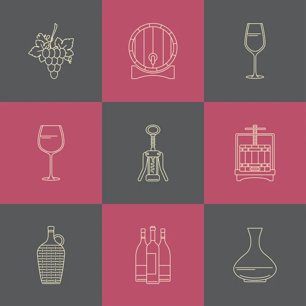 Winemaking icons on colorful square — Stock Vector