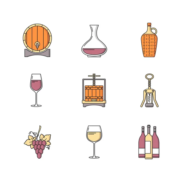 Wijnbouw platte stijlenset pictogrammen — Stockvector