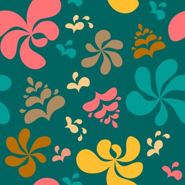 Soyut renkli çiçek seamless modeli yeşil zemin üzerine. 