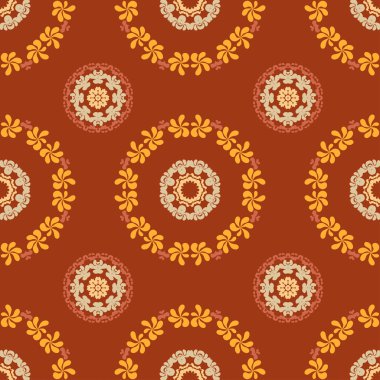 Süslü sorunsuz çiçek desenli kahverengi zemin üzerine.