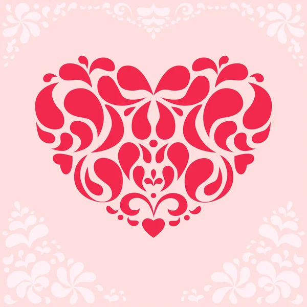 Coração floral vermelho em fundo rosa — Vetor de Stock