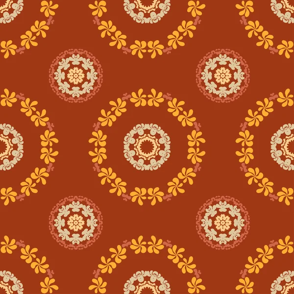 Ornate seamless floral pattern on brown background. — Stock Vector