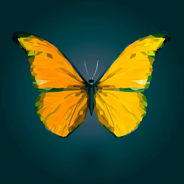 Mariposa amarilla abstracta sobre fondo azul profundo — Vector de stock