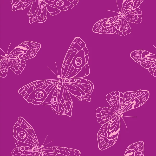 Seamless background with butterflies on violet background — Stock Vector