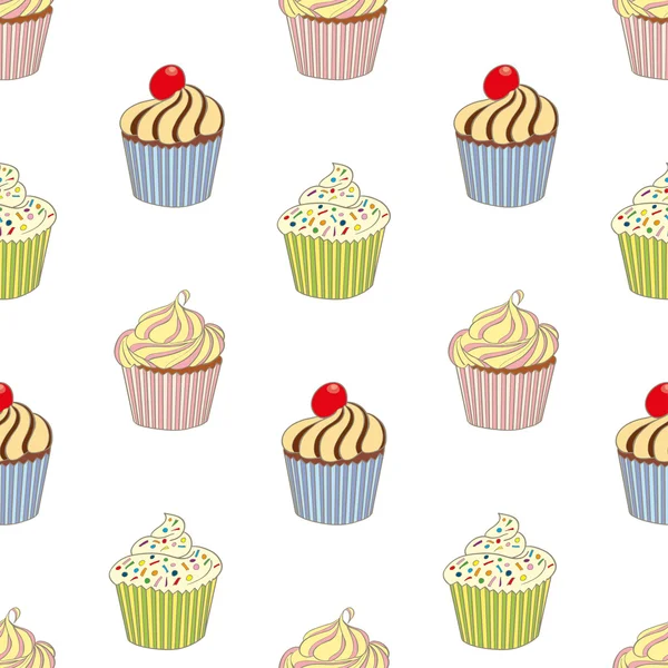 Deliciosos cupcakes coloridos no fundo branco, sem costura — Vetor de Stock
