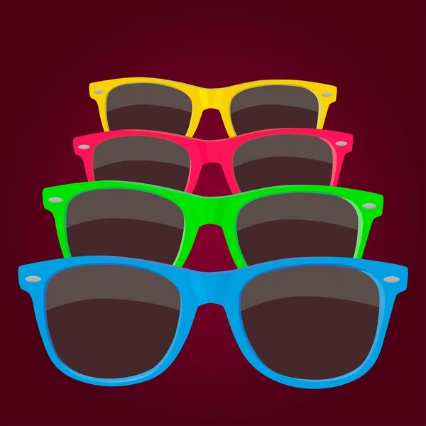 Óculos de sol coloridos em fundo marrom — Vetor de Stock