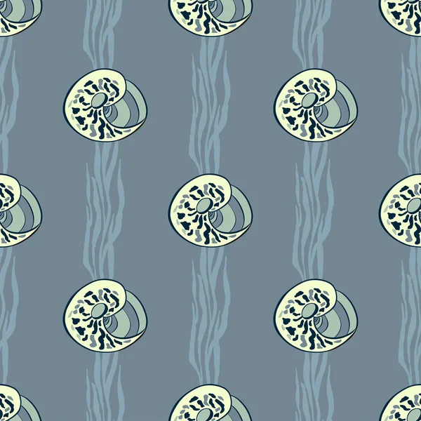 Dibujado a mano conchas de mar patrón sin costura sobre fondo gris — Vector de stock