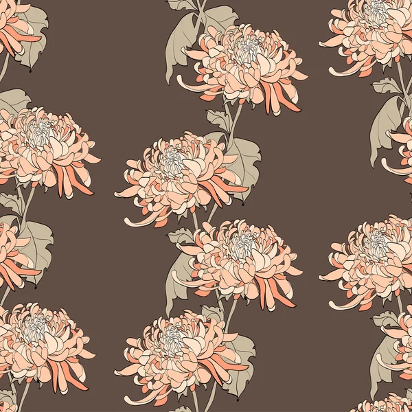 Krizantem kahverengi zemin üzerine ile çiçek seamless modeli