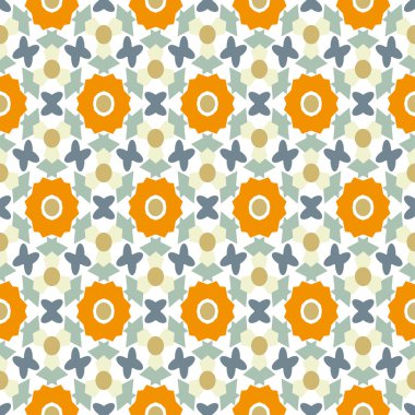 Abstract geometric seamless pattern with orange flowers