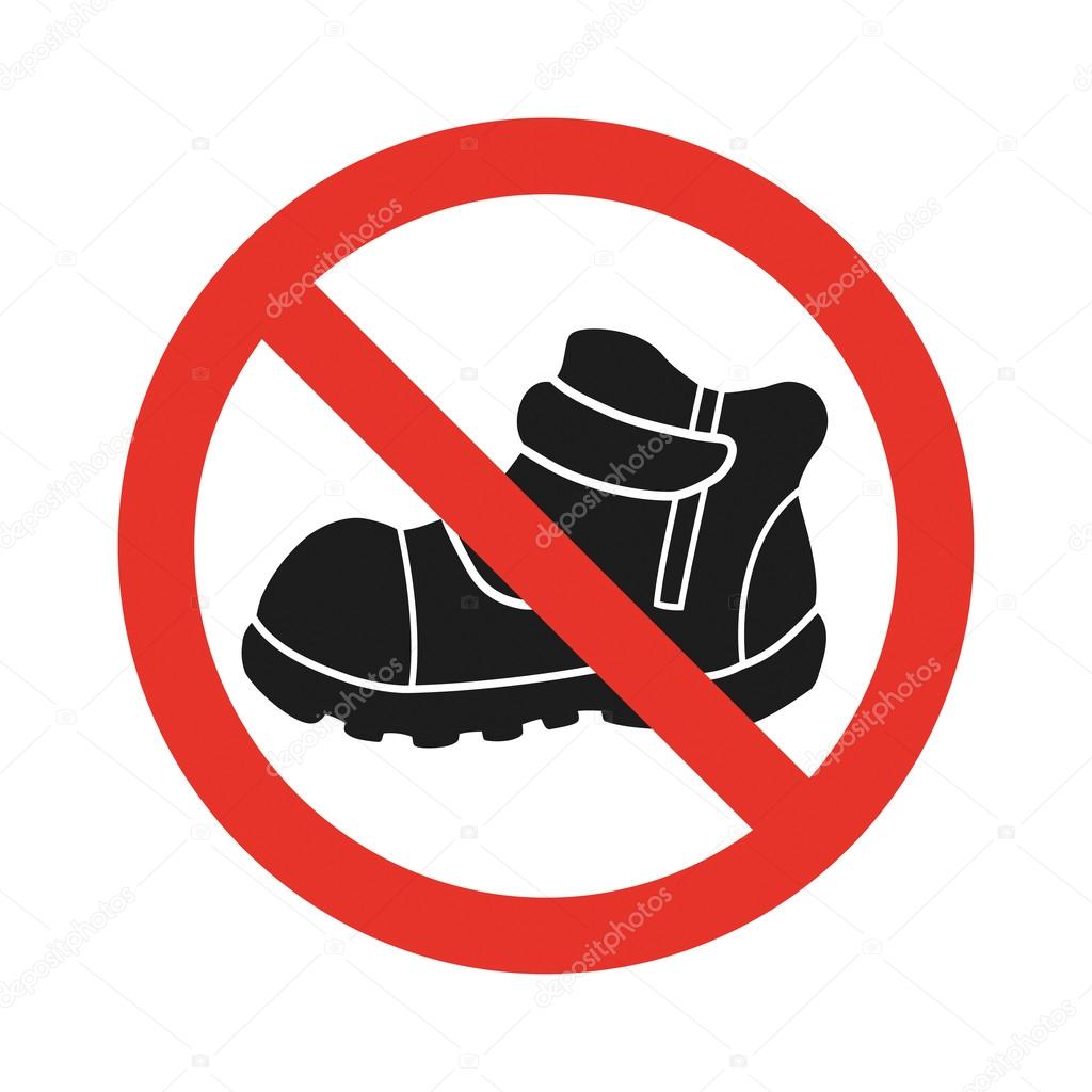 Do not walk in shoes sign icon. Red prohibition sign