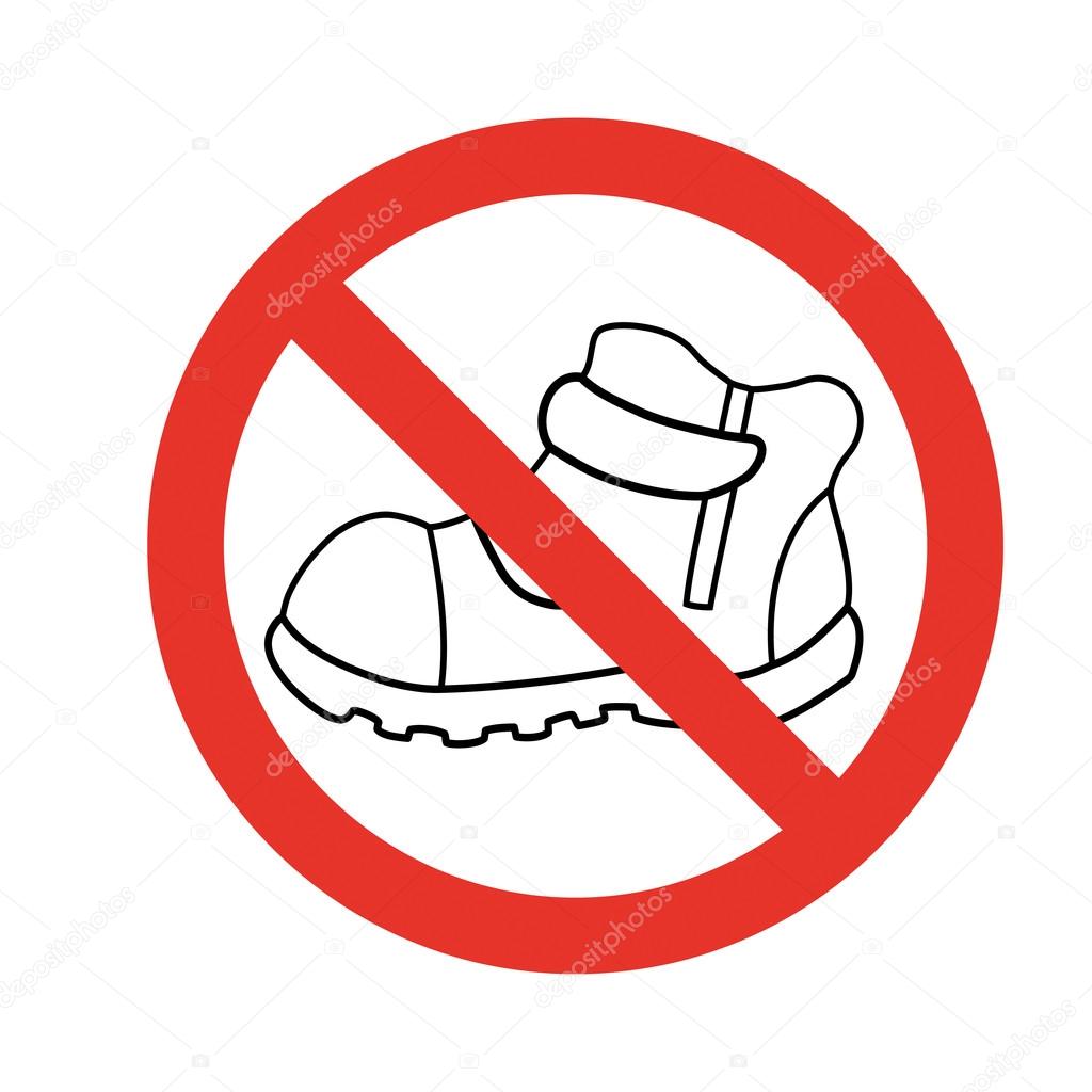 Do not walk in shoes sign icon. Red prohibition sign