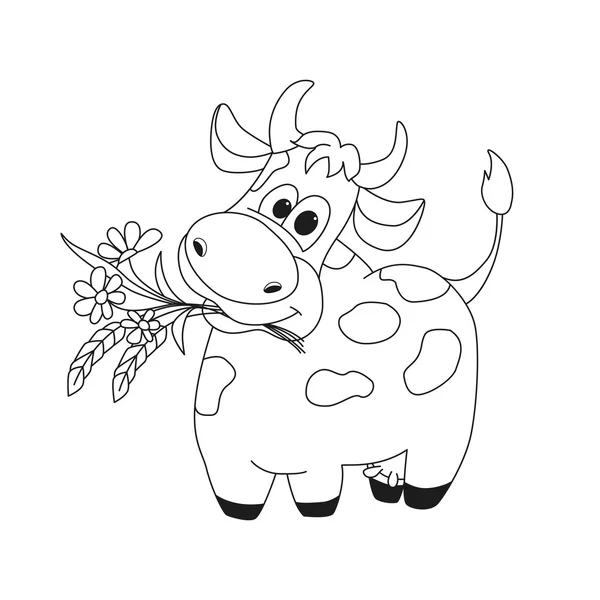 Outline illustration of cute cow with flowers. — Stock Vector