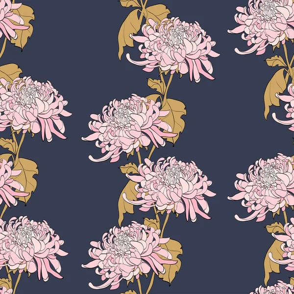 Krizantem üzerinde koyu mavi backgrou ile çiçek seamless modeli