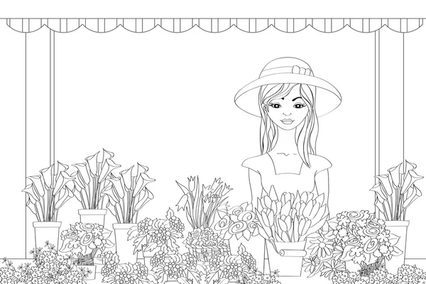 Illustration vectorielle d'une fleuriste dessinée à la main — Image vectorielle