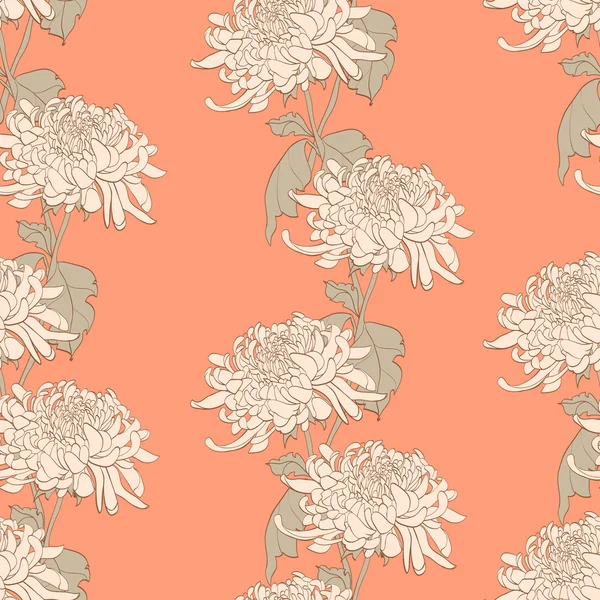 Floral seamless pattern with chrysanthemum on light orange background — Stock Vector