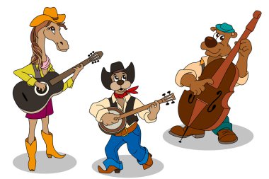 Hayvan müzik grubu. Vektör izole karakter karikatür