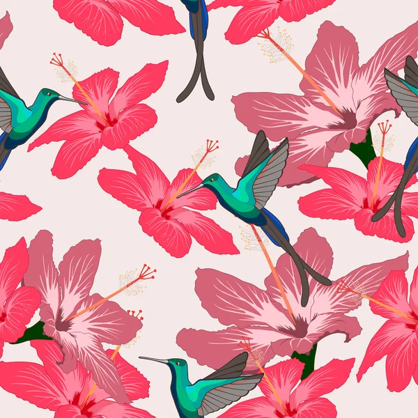 Hibiscus çiçek ve ışık üzerinde sinek kuşu ile Seamless Modeli 