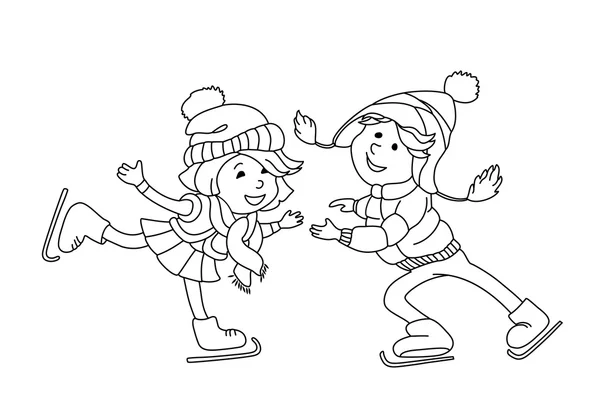 Boy and girl skating on ice — Stock Vector