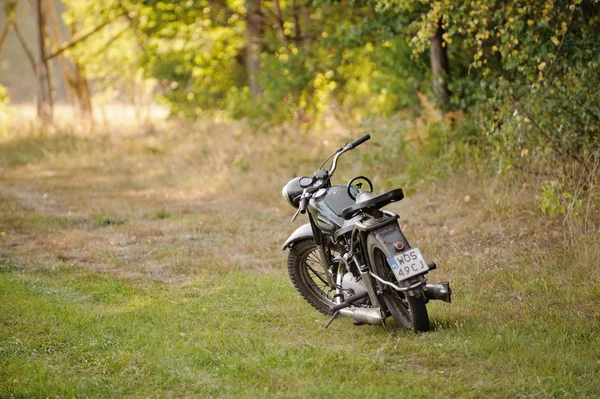 De historische motorfiets op het bos achtergrond — Stockfoto