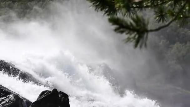 Cascada en el río de montaña en verano — Vídeos de Stock