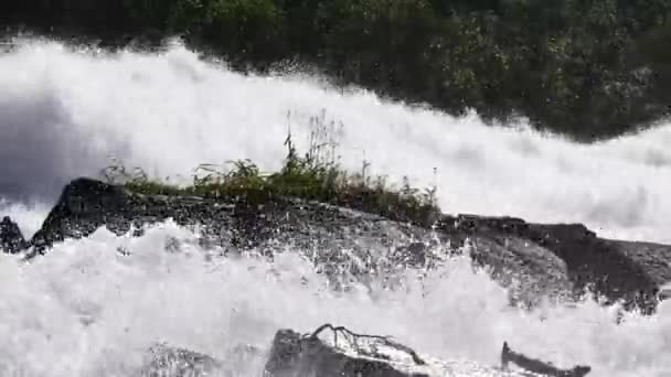 Водоспад на гірській річці влітку — стокове відео