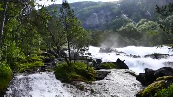 Vattenfall på berg flod i sommar — Stockvideo