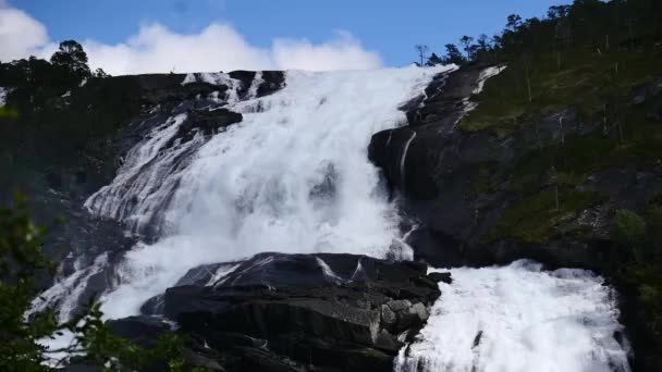 Waterfall at mountain river in summer — Stock Video