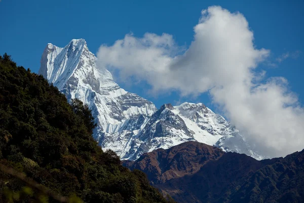 Mount Machapuchare vagy hal farkát Nepál napkeltekor — Stock Fotó