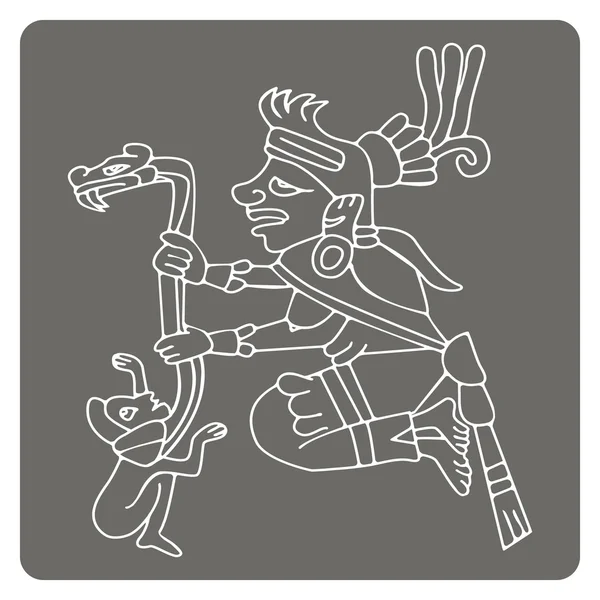Aztek el yazmaları sembolleri ile tek renkli simge — Stok Vektör