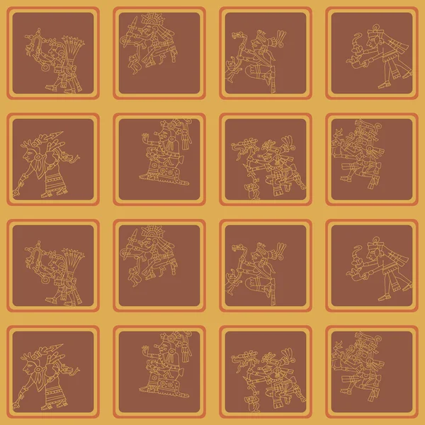 Naadloze patroon met symbolen uit de Azteekse codices — Stockvector