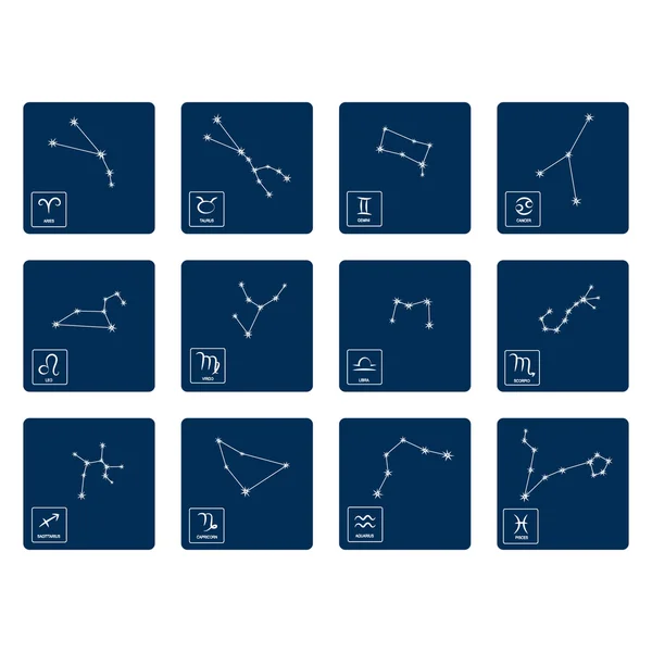 Ensemble avec symboles du zodiaque et constellation du zodiaque — Image vectorielle