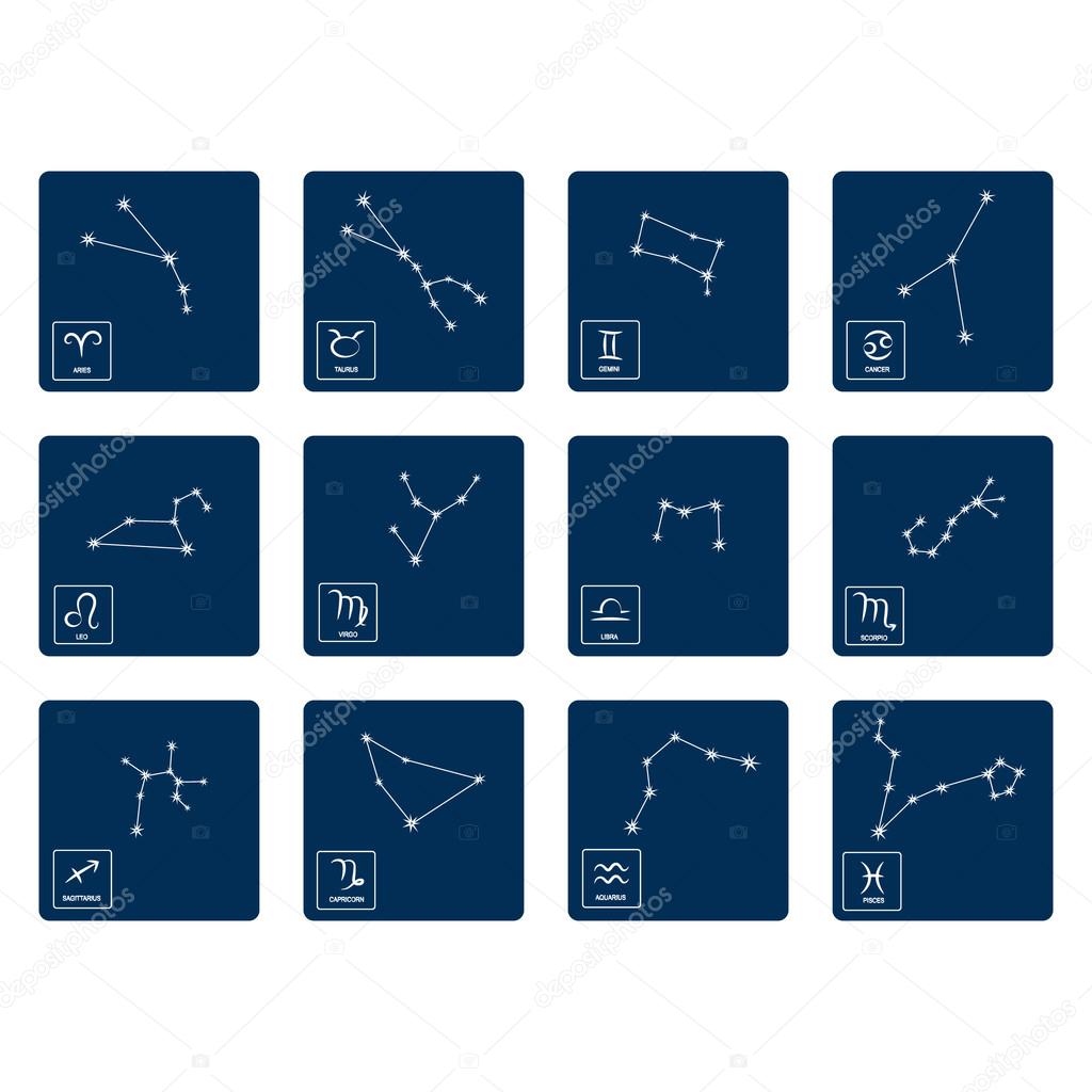 set with zodiac symbols and zodiac constellation