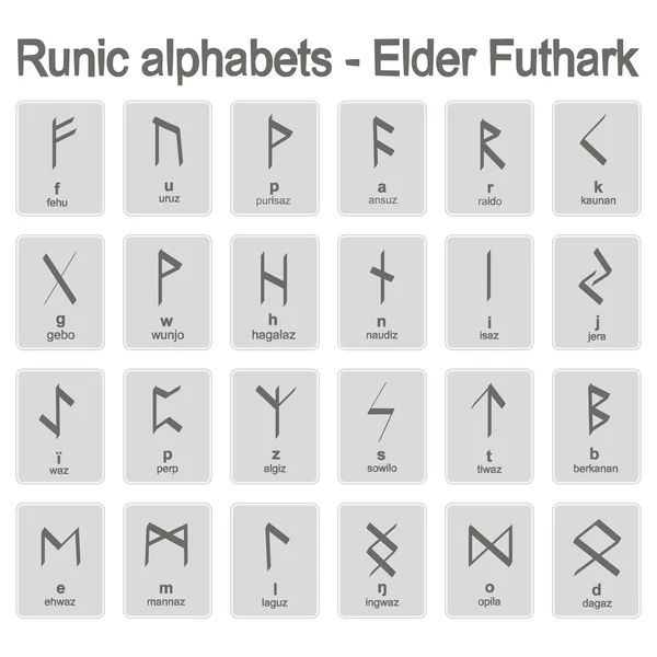 Conjunto de iconos monocromáticos con alfabetos rúnicos — Vector de stock