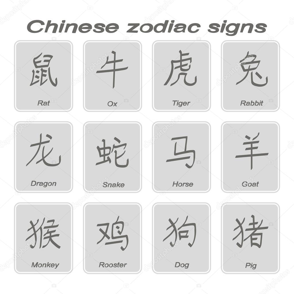 Set of monochrome icons with chinese zodiac signs