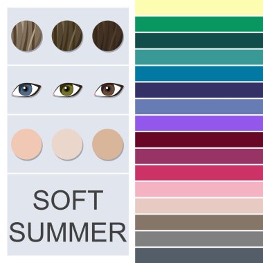 Stock vector seasonal color analysis palette for soft summer type