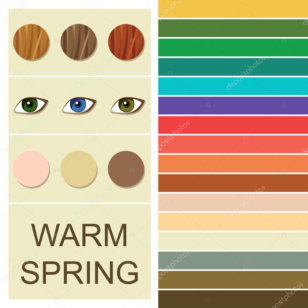 Stock vector seasonal color analysis palette for warm spring type