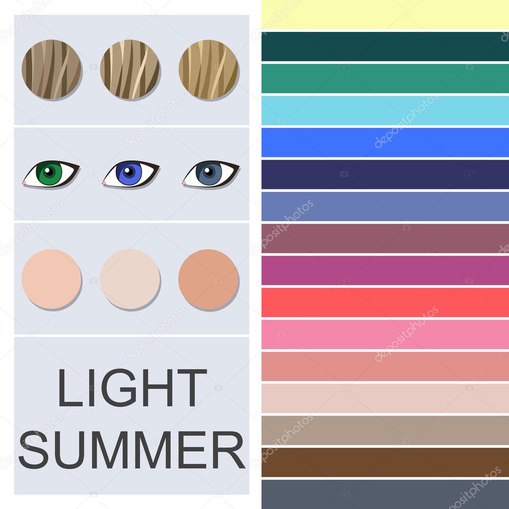 Stock vector seasonal color analysis palette for light summer type