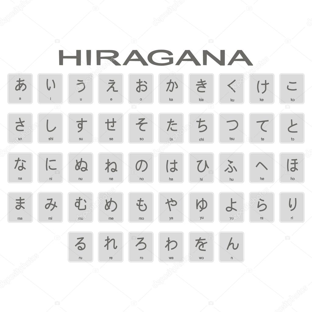 Set of monochrome icons with japanese alphabet hiragana