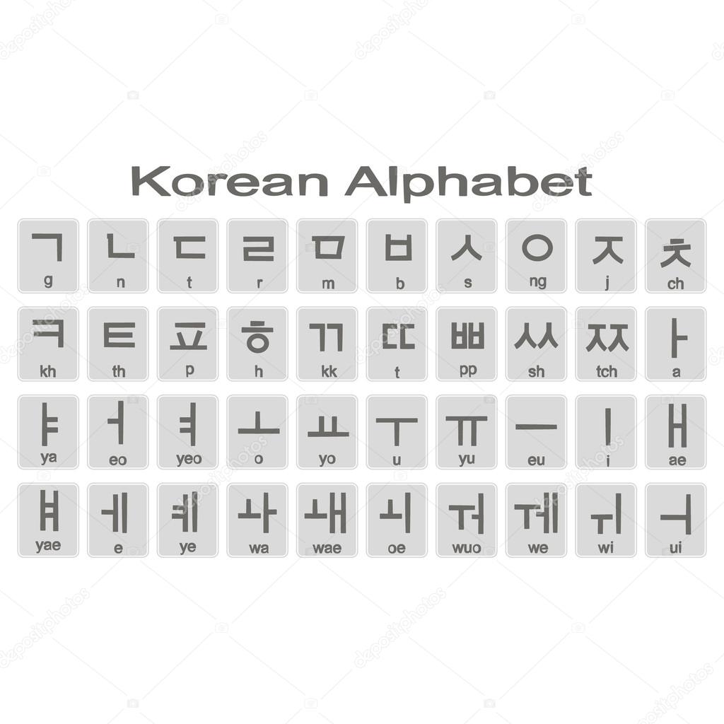 Set of monochrome icons with korean alphabet