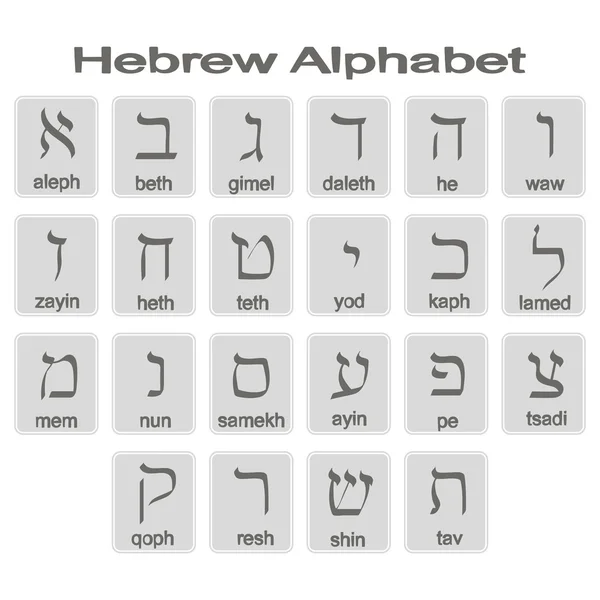 Ensemble d'icônes monochromes avec alphabet hébreu — Image vectorielle