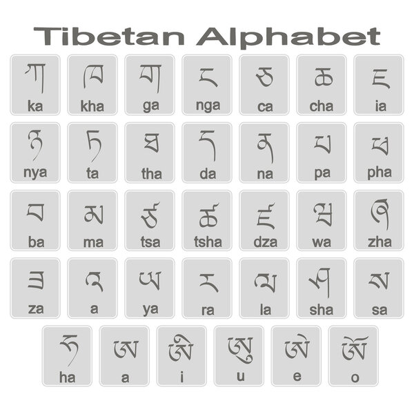 Набор монохромных икон с тибетским алфавитом
