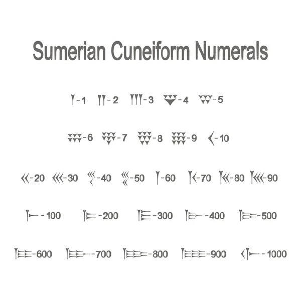 Serie di icone monocromatiche con numeri cuneiformi sumeri — Vettoriale Stock