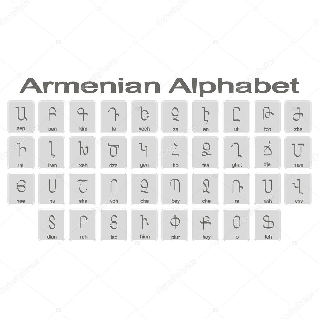 Set of monochrome icons with armenian alphabet  