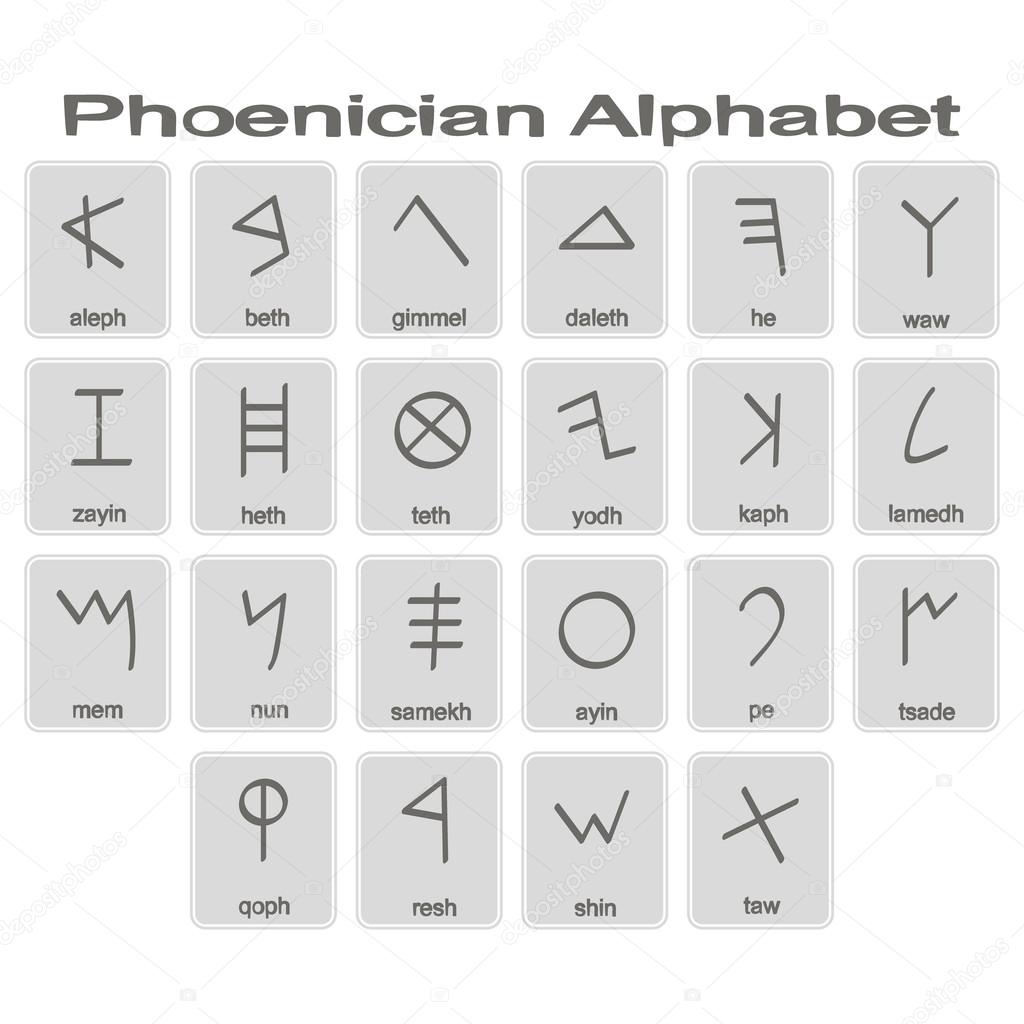 Set of monochrome icons with phoenician alphabet  